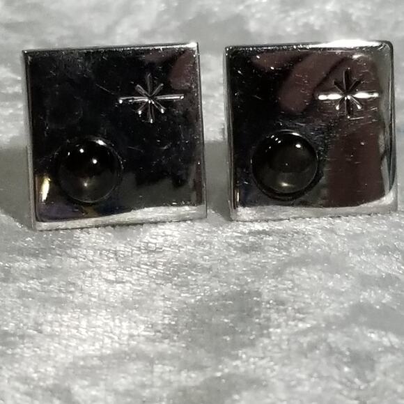 Vintage Swank cuff links 3/4''X3/4" Chrome/Champagne 1.1745 - Picture 4 of 5